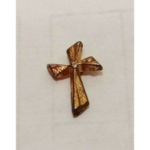 Cross Religious Lapel Pin Gold Tone Vintage 1/2" Metal